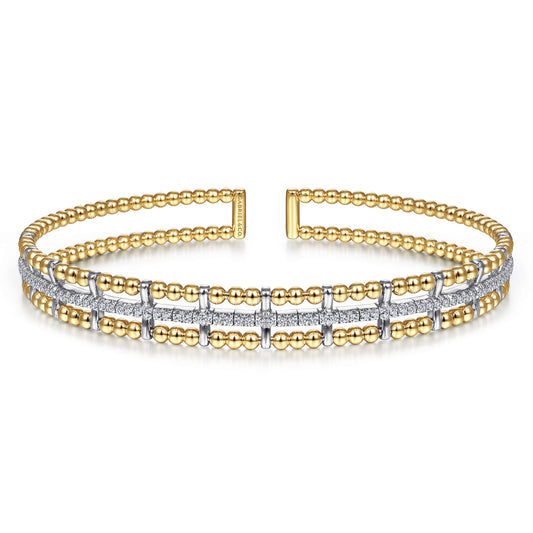 14K Yellow and White Gold Bujukan Diamond Cuff Bangle — Gabriel & Co. BG4323-6M45JJ