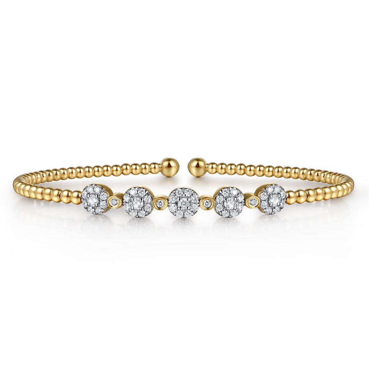14K Yellow Gold Bujukan Cuff Bracelet with Pavé Diamond Cluster Stations — Gabriel & Co. BG4335-65Y45JJ