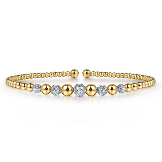 14K Yellow-White Gold Diamond Cuff Bangle Bracelet-Bujukan — Gabriel & Co. BG4362-62M45JJ