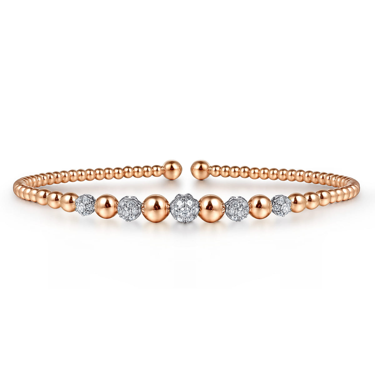 14K White-Rose Gold Bujukan Bead Cuff Bracelet with Pavé Diamond Stations — Gabriel & Co. BG4362-62T45JJ
