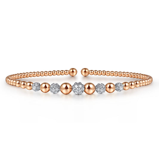 14K White-Rose Gold Bujukan Bead Cuff Bracelet with Pavé Diamond Stations — Gabriel & Co. BG4362-62T45JJ
