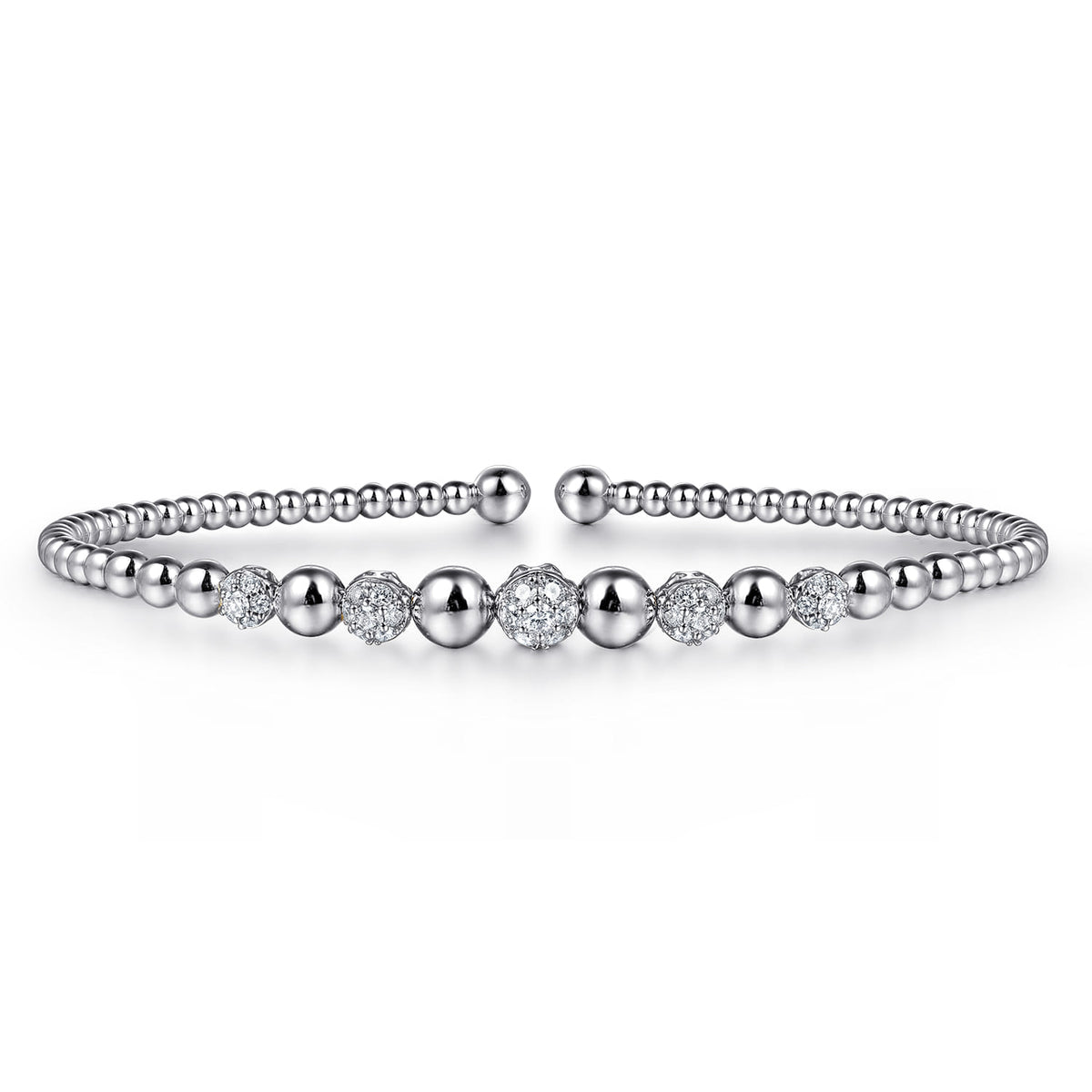 14K White Gold Bujukan Bead Cuff Bracelet with Pavé Diamond Stations — Gabriel & Co. BG4362-62W45JJ