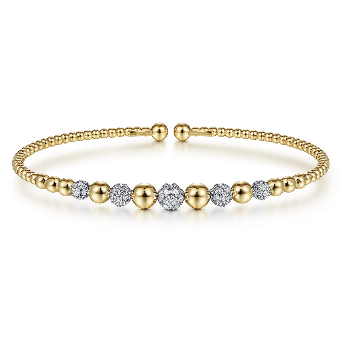 14K Yellow-White Gold Bujukan Bead Cuff Bracelet with Pave Diamond Stations — Gabriel & Co. BG4362-65M45JJ