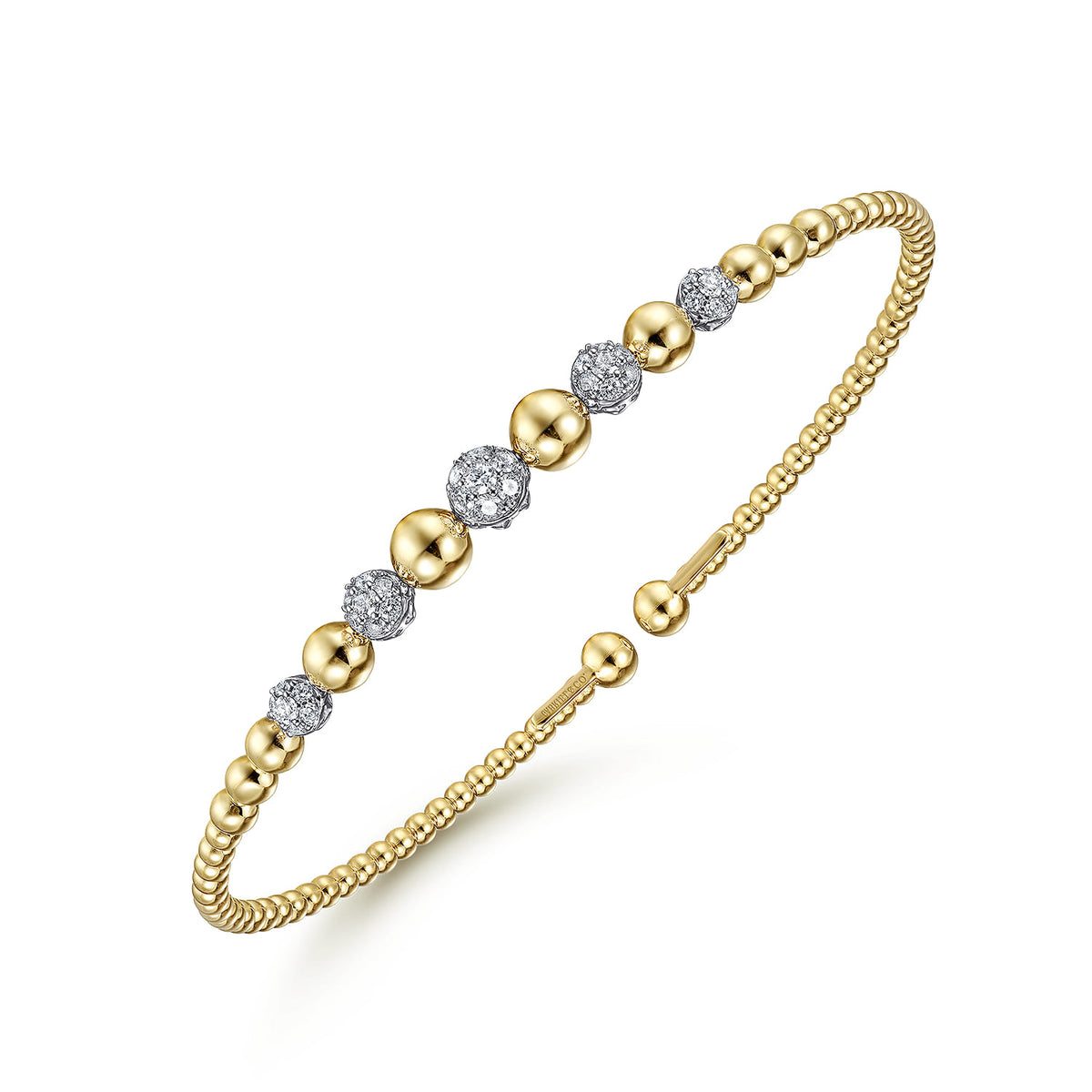 14K Yellow-White Gold Bujukan Bead Cuff Bracelet with Pave Diamond Stations — Gabriel & Co. BG4362-65M45JJ