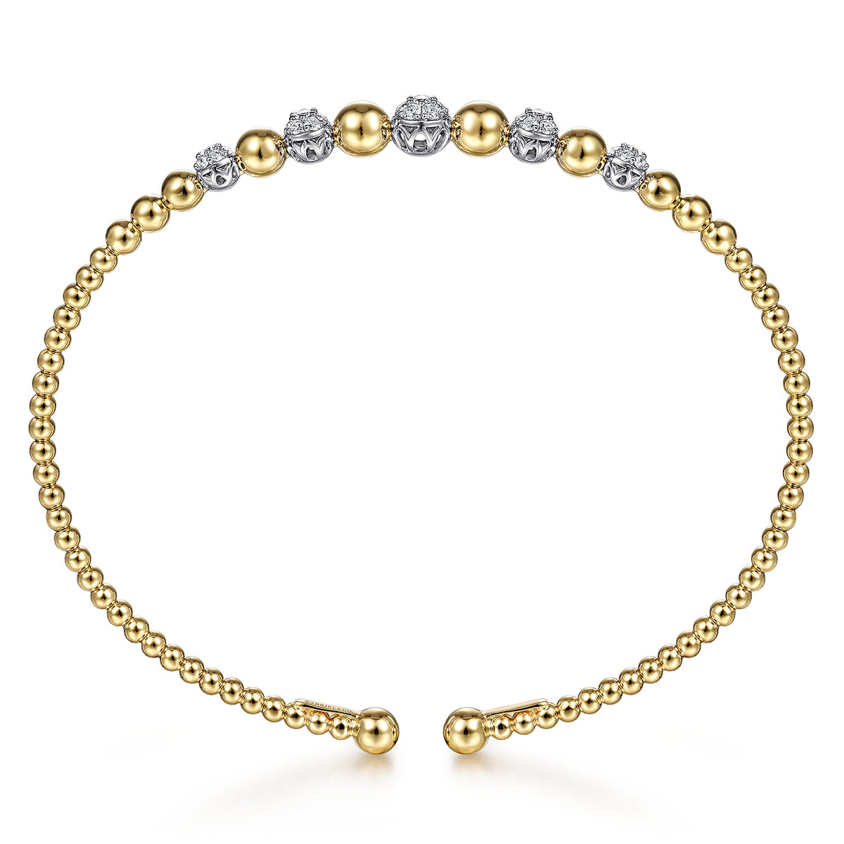 14K Yellow-White Gold Bujukan Bead Cuff Bracelet with Pave Diamond Stations — Gabriel & Co. BG4362-65M45JJ