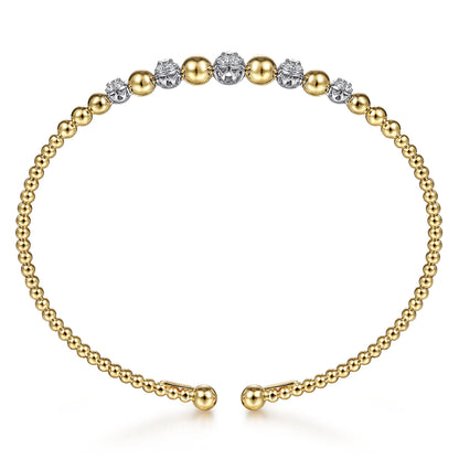 14K Yellow-White Gold Bujukan Bead Cuff Bracelet with Pave Diamond Stations — Gabriel & Co. BG4362-65M45JJ