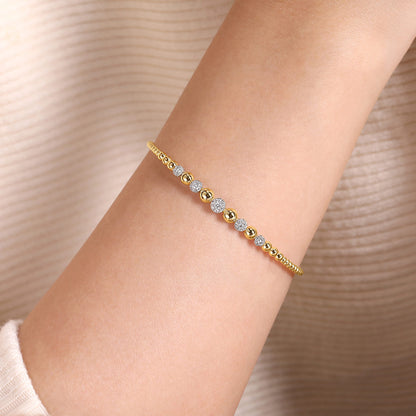 14K Yellow-White Gold Bujukan Bead Cuff Bracelet with Pave Diamond Stations — Gabriel & Co. BG4362-65M45JJ