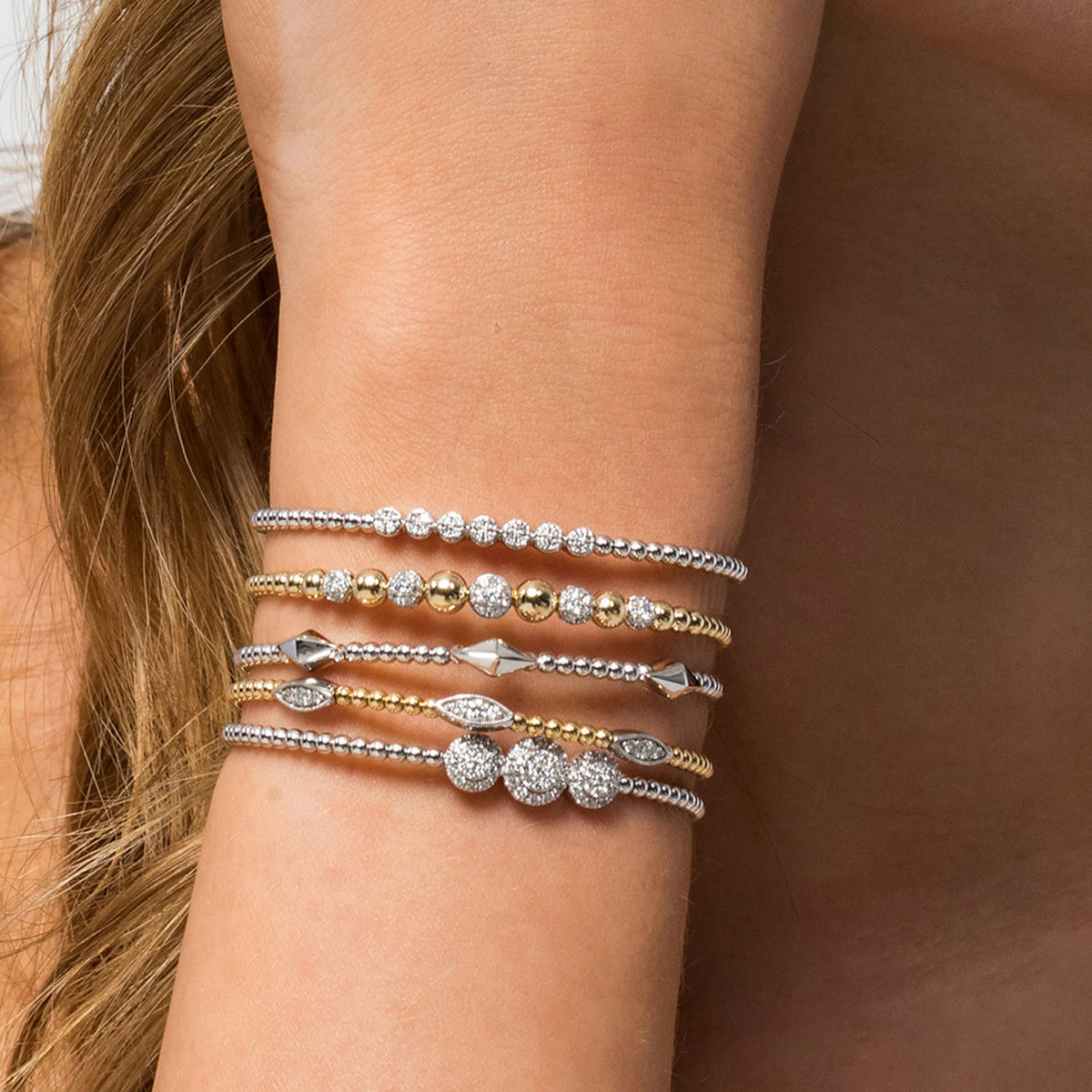 14K Yellow-White Gold Bujukan Bead Cuff Bracelet with Pave Diamond Stations — Gabriel & Co. BG4362-65M45JJ