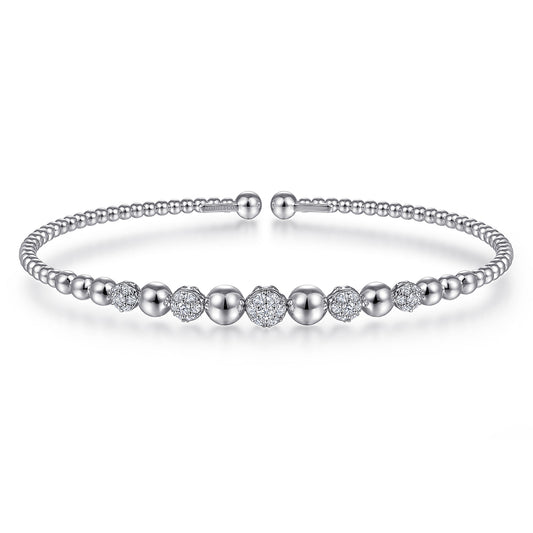 14K White Gold Bujukan Bead Cuff Bracelet with Pavé Diamond Stations — Gabriel & Co. BG4362-65W45JJ