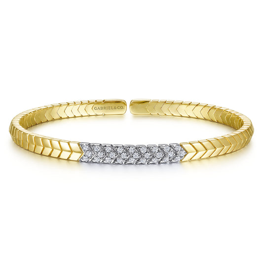 14K Yellow Gold Chevron Cuff Bracelet with White Gold Diamond Pavé Station — Gabriel & Co. BG4383-62M45JJ
