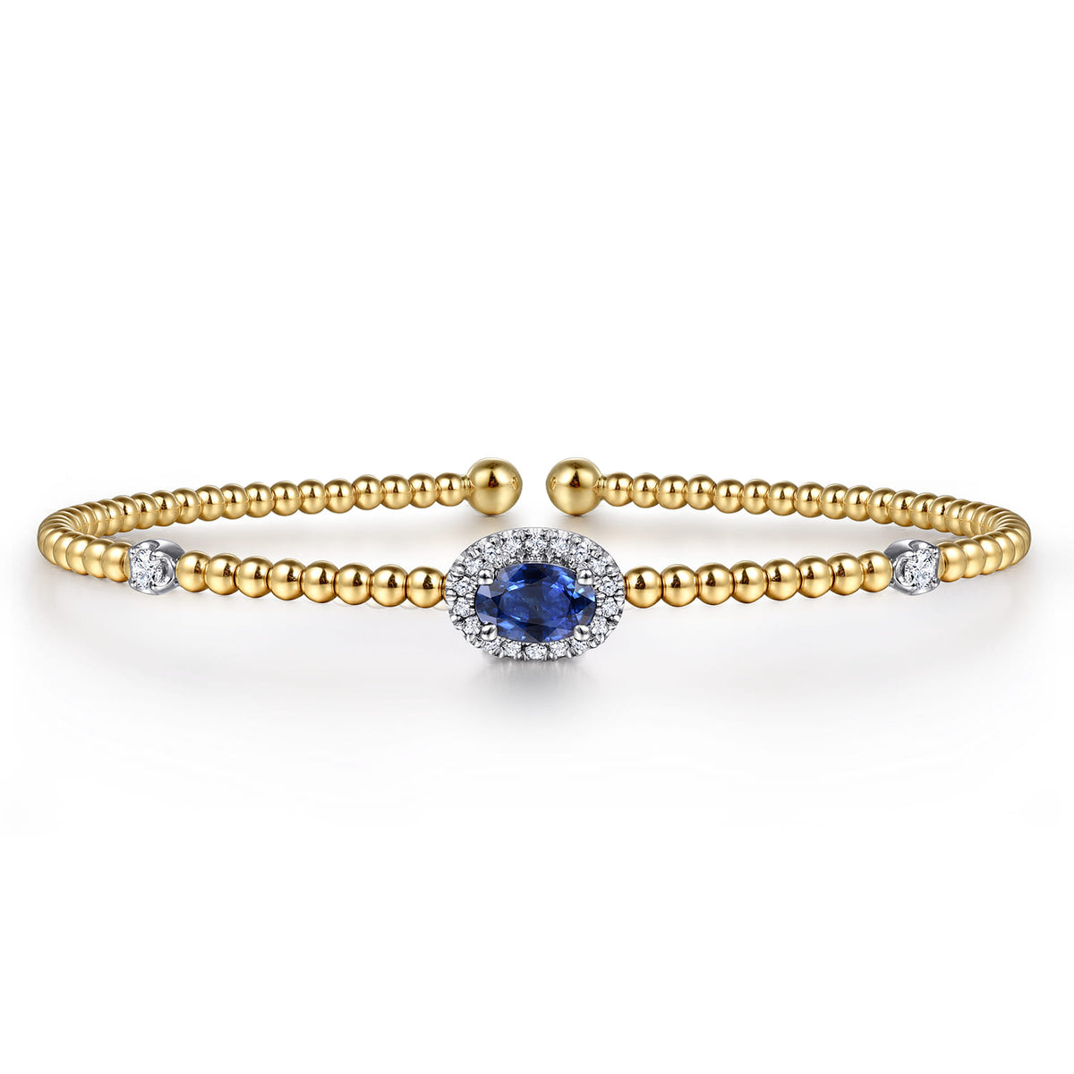 14K White-Yellow Gold Bujukan Sapphire and Diamond Halo Bangle — Gabriel & Co. BG4435-6M45SA