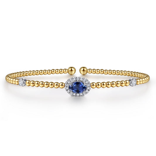 14K White-Yellow Gold Bujukan Sapphire and Diamond Halo Bangle — Gabriel & Co. BG4435-6M45SA