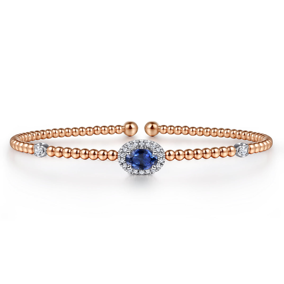 14K White-Rose Gold Bujukan Sapphire and Diamond Halo Bangle — Gabriel & Co. BG4435-6T45SA