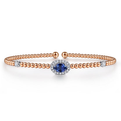 14K White-Rose Gold Bujukan Sapphire and Diamond Halo Bangle — Gabriel & Co. BG4435-6T45SA