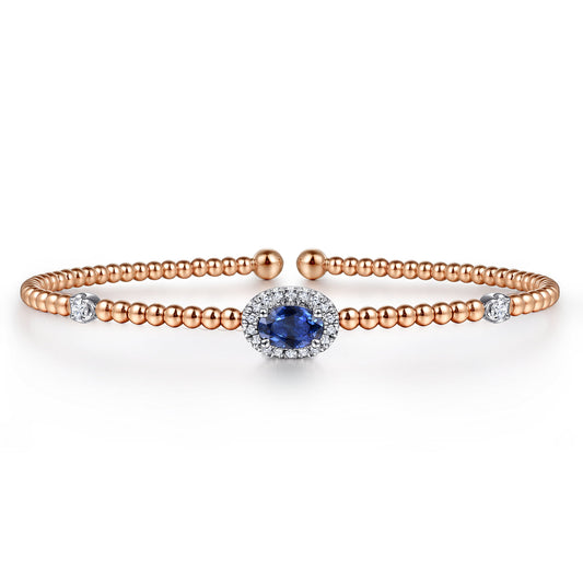 14K White-Rose Gold Bujukan Sapphire and Diamond Halo Bangle — Gabriel & Co. BG4435-6T45SA