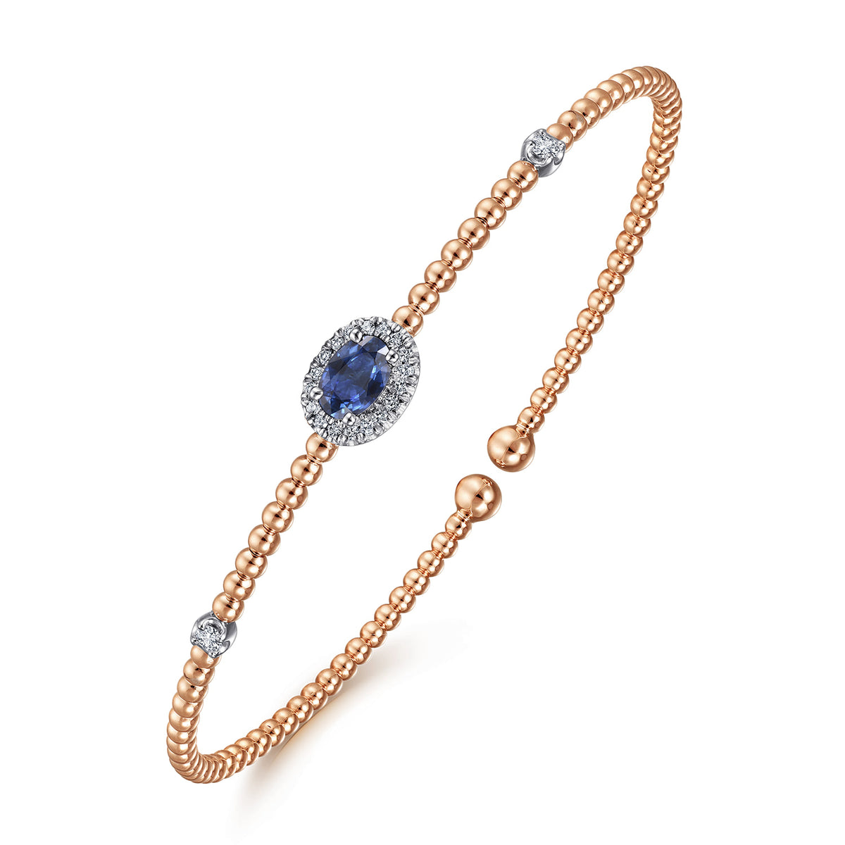 14K White-Rose Gold Bujukan Sapphire and Diamond Halo Bangle — Gabriel & Co. BG4435-6T45SA