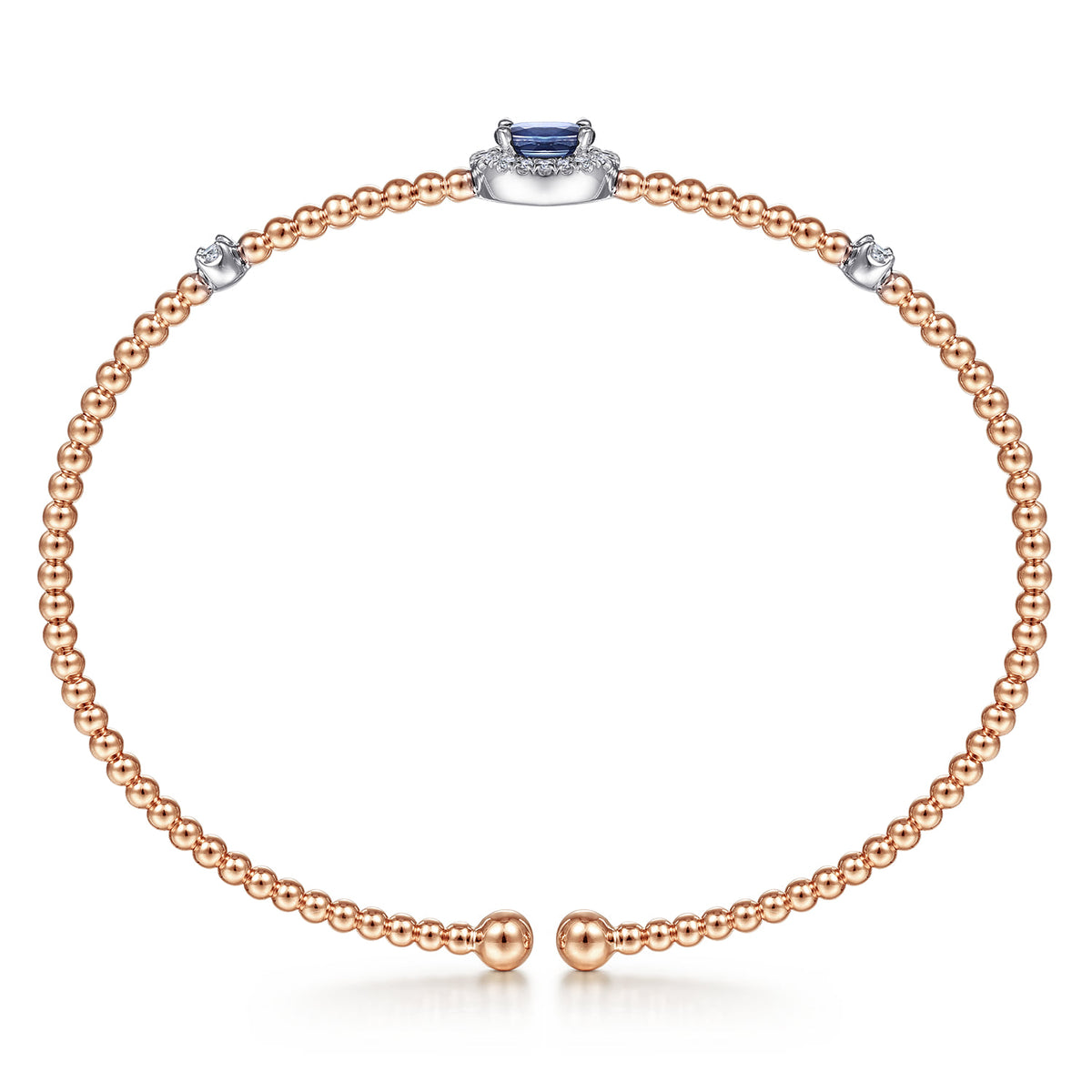 14K White-Rose Gold Bujukan Sapphire and Diamond Halo Bangle — Gabriel & Co. BG4435-6T45SA