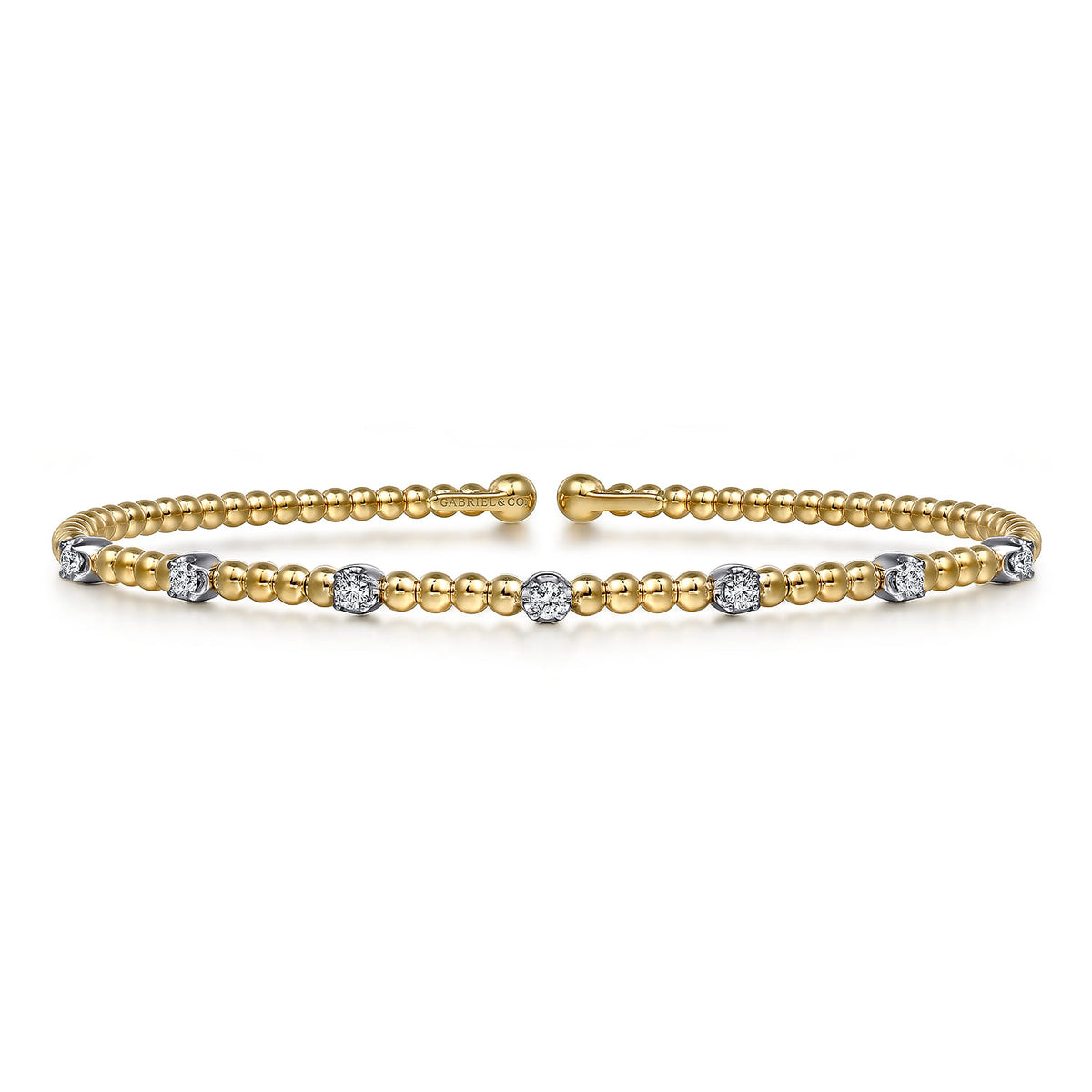 14K White&Yellow Gold Beaded Diamond Stations Bangle-Bujukan — Gabriel & Co. BG4436-62M45JJ