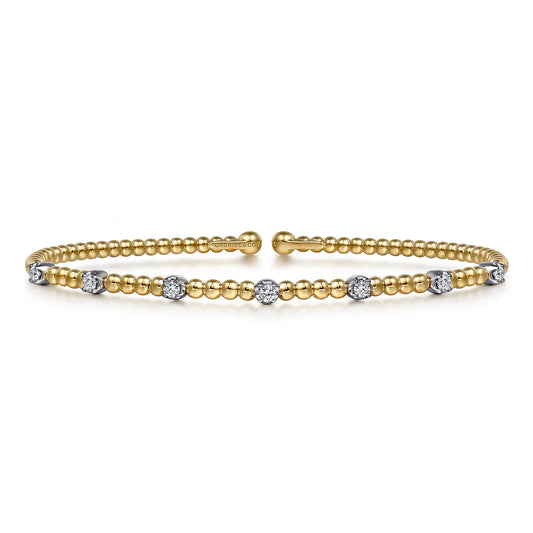 14K White&Yellow Gold Beaded Diamond Stations Bangle-Bujukan — Gabriel & Co. BG4436-62M45JJ