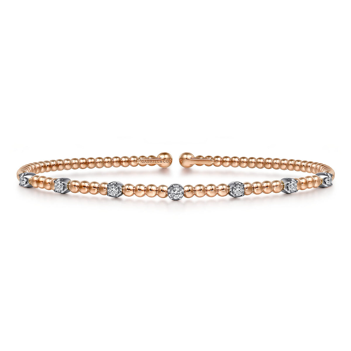 14K White-Rose Gold Bujukan Cuff Bracelet with Diamond Stations with Butter Cup Setting  in size 6.25 — Gabriel & Co. BG4436-62T45JJ