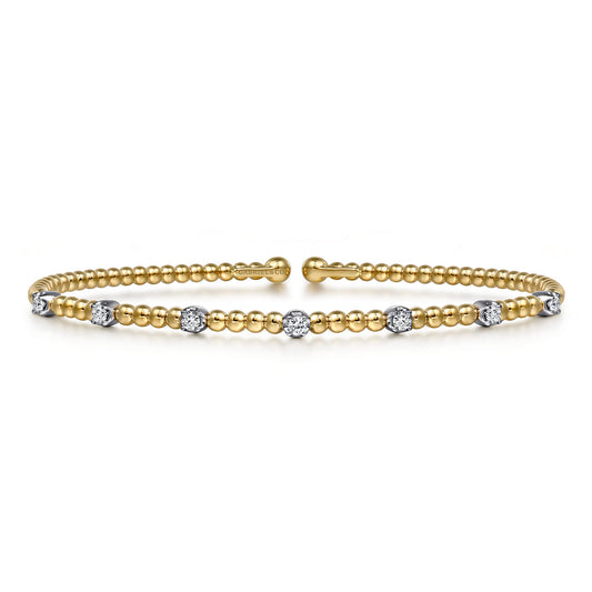 14K White-Yellow Gold Bujukan Diamond Stations Bangle — Gabriel & Co. BG4436-6M45JJ