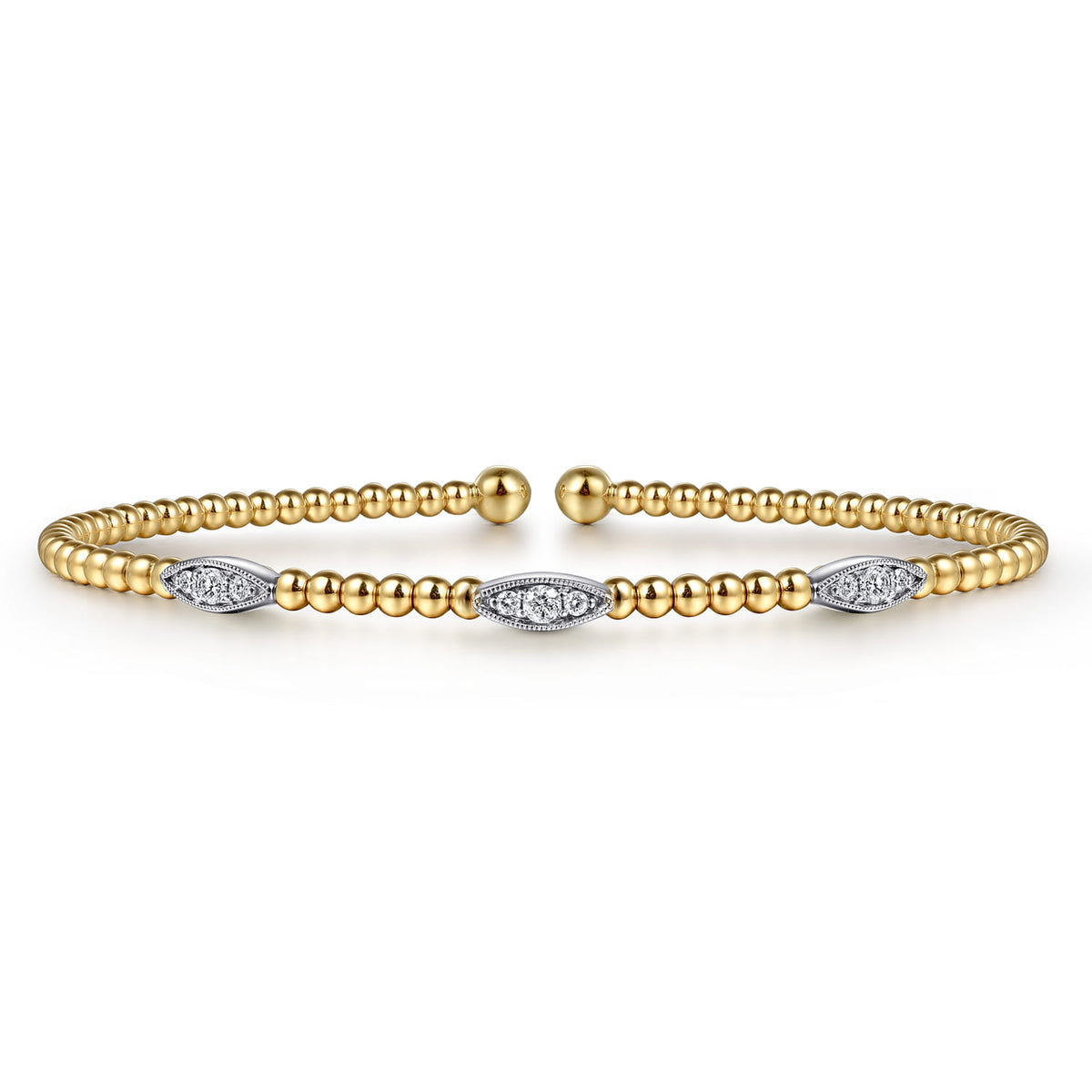 14K White & Yellow Gold Diamond Cuff Bangle Bracelet, 0.17ct-Bujukan — Gabriel & Co. BG4437-62M45JJ