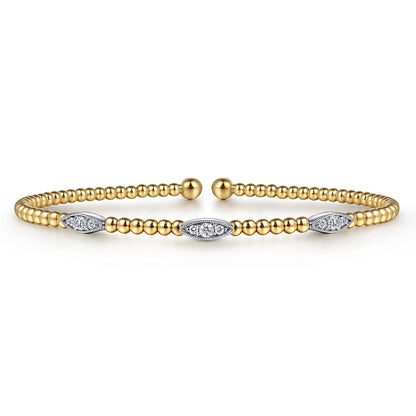 14K White & Yellow Gold Diamond Cuff Bangle Bracelet, 0.17ct-Bujukan — Gabriel & Co. BG4437-62M45JJ