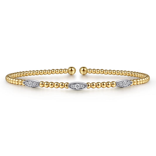 14K White-Yellow Gold Bujukan Diamond Marquise Stations Bangle — Gabriel & Co. BG4437-6M45JJ