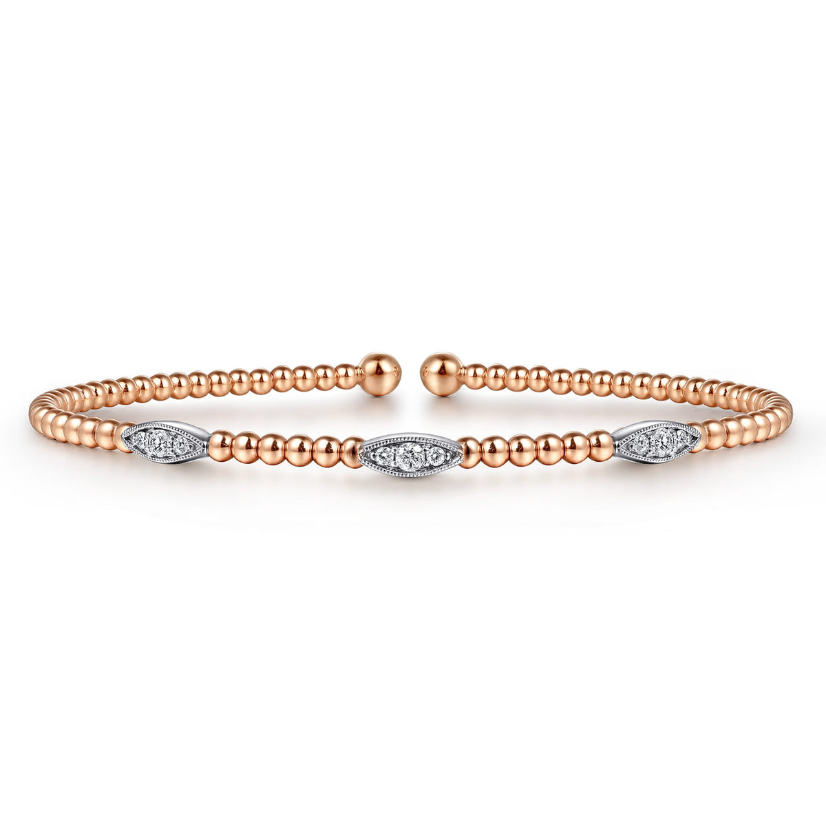 14K White-Rose Gold Bujukan Diamond Marquise Stations Bangle — Gabriel & Co. BG4437-6T45JJ