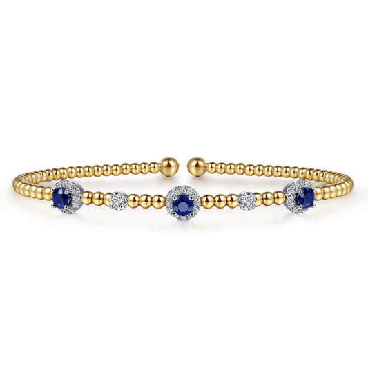 14K White-Yellow Gold Bujukan Sapphire and Diamond Halo Bangle — Gabriel & Co. BG4438-6M45SA