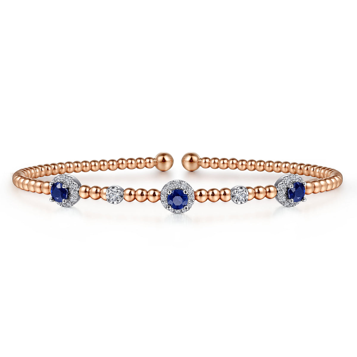14K White-Rose Gold Bujukan Sapphire and Diamond Halo Bangle — Gabriel & Co. BG4438-6T45SA