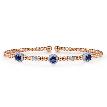 14K White-Rose Gold Bujukan Sapphire and Diamond Halo Bangle — Gabriel & Co. BG4438-6T45SA