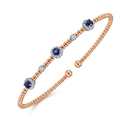 14K White-Rose Gold Bujukan Sapphire and Diamond Halo Bangle — Gabriel & Co. BG4438-6T45SA