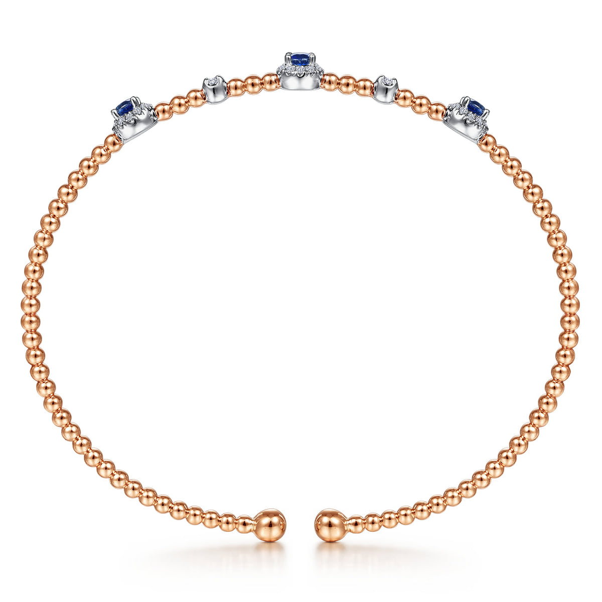 14K White-Rose Gold Bujukan Sapphire and Diamond Halo Bangle — Gabriel & Co. BG4438-6T45SA