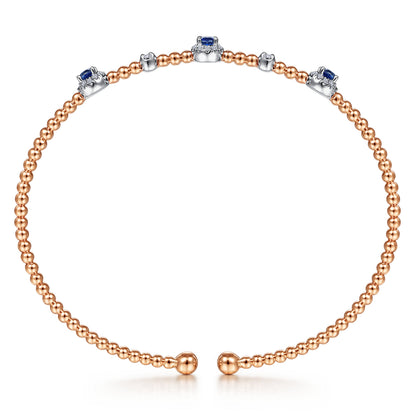 14K White-Rose Gold Bujukan Sapphire and Diamond Halo Bangle — Gabriel & Co. BG4438-6T45SA