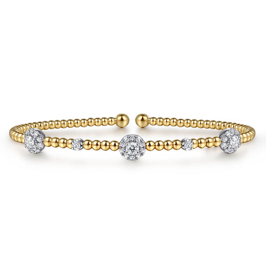 14K White-Yellow Gold Bujukan Diamond Cluster Stations Bangle — Gabriel & Co. BG4440-6M45JJ