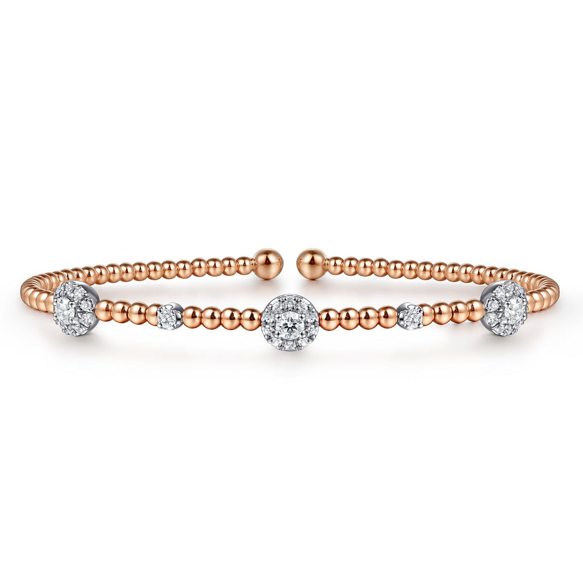 14K White-Rose Gold Bujukan Diamond Cluster Stations Bangle — Gabriel & Co. BG4440-6T45JJ