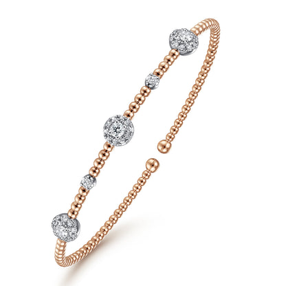 14K White-Rose Gold Bujukan Diamond Cluster Stations Bangle — Gabriel & Co. BG4440-6T45JJ