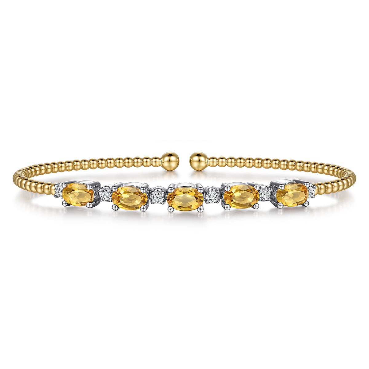 14K White-Yellow Gold Bujukan Bead Cuff Bracelet with Citrine and Diamond Stations — Gabriel & Co. BG4448-65M45CT