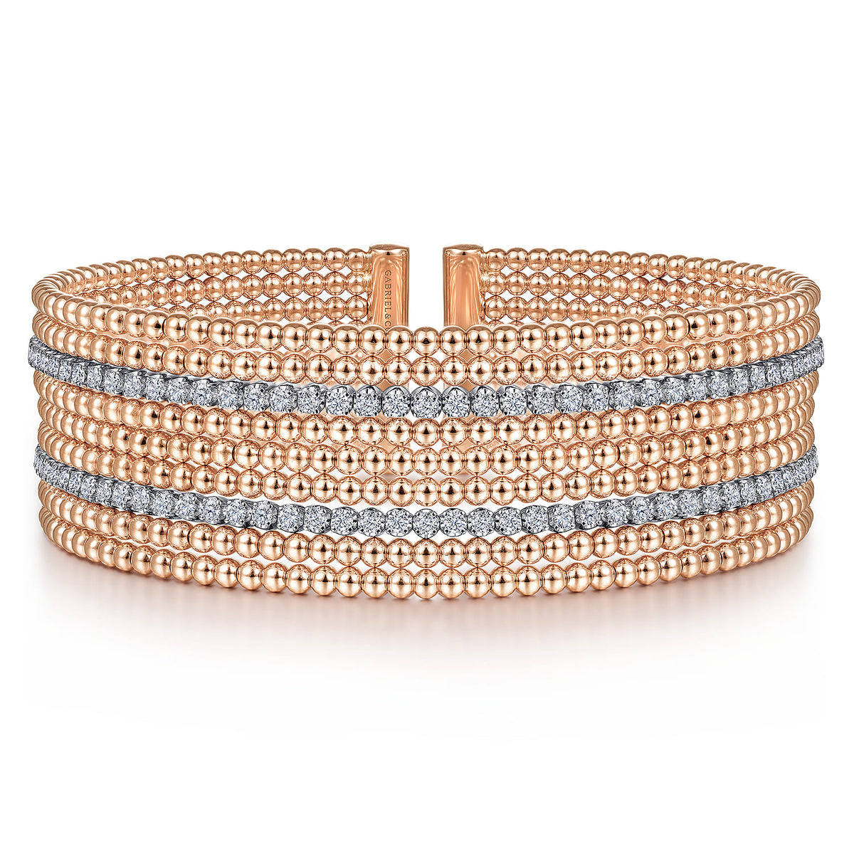 14K White-Rose Gold Bujukan Bead Cuff Bracelet with Diamond Channels — Gabriel & Co. BG4450-62T45JJ