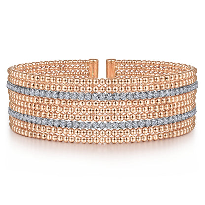 14K White-Rose Gold Bujukan Bead Cuff Bracelet with Diamond Channels — Gabriel & Co. BG4450-62T45JJ