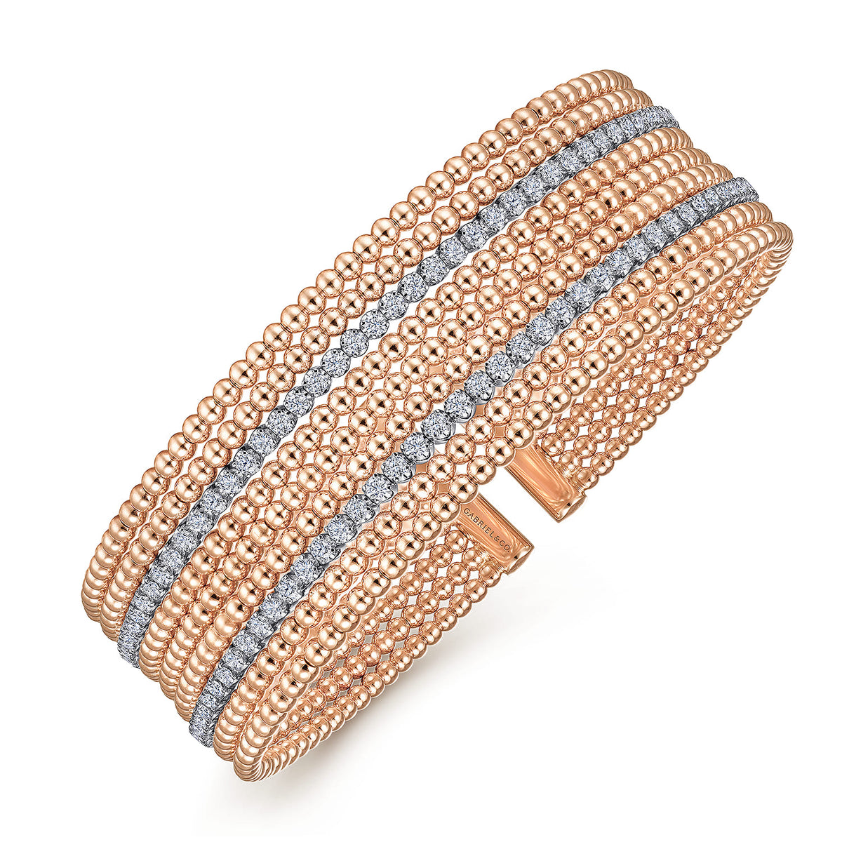 14K White-Rose Gold Bujukan Bead Cuff Bracelet with Diamond Channels — Gabriel & Co. BG4450-62T45JJ