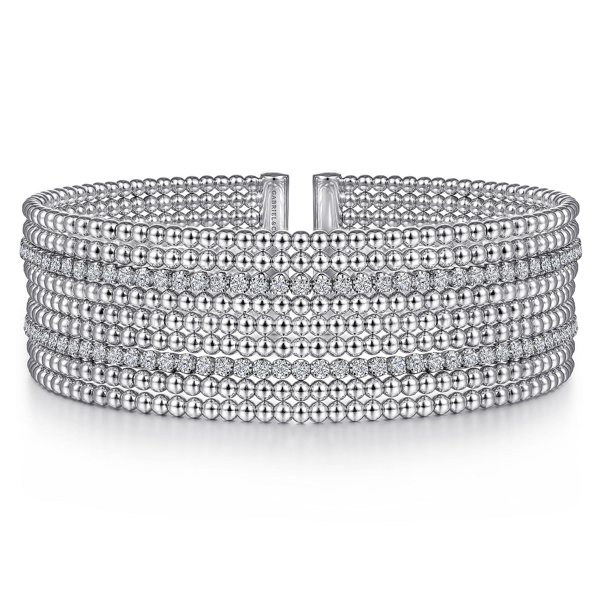 14K White Gold Bujukan Bead Cuff Bracelet with Diamond Channels — Gabriel & Co. BG4450-62W45JJ