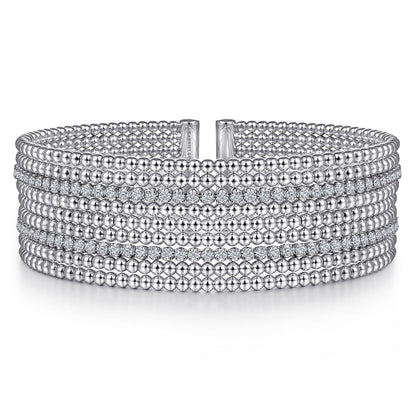 14K White Gold Bujukan Bead Cuff Bracelet with Diamond Channels — Gabriel & Co. BG4450-62W45JJ