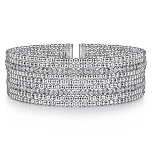 14K White Gold Bujukan Bead Cuff Bracelet with Diamond Channels — Gabriel & Co. BG4450-62W45JJ