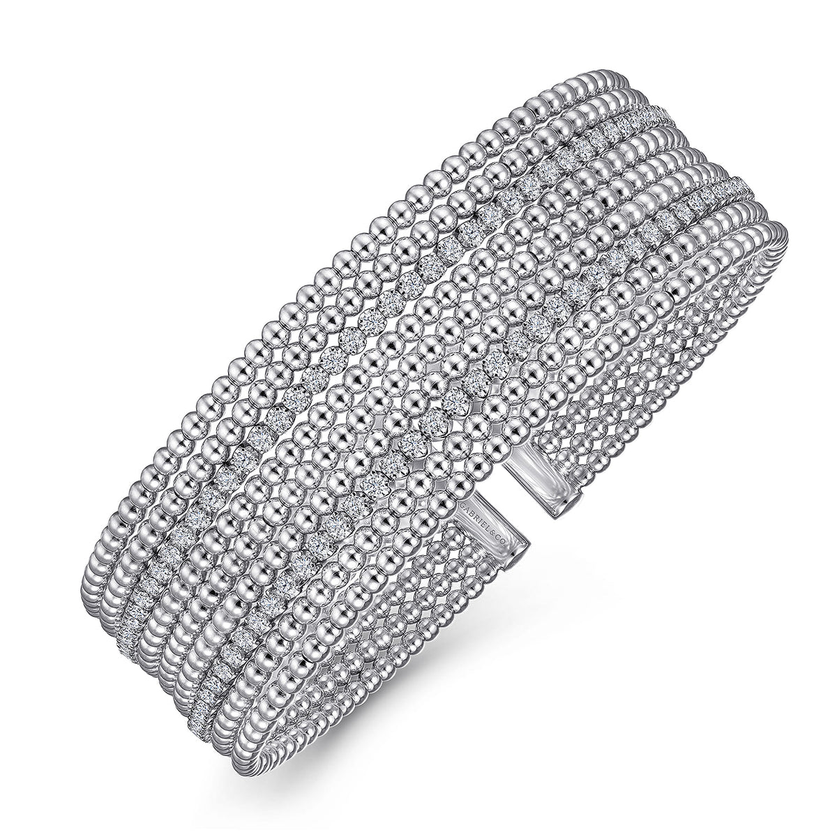 14K White Gold Bujukan Bead Cuff Bracelet with Diamond Channels — Gabriel & Co. BG4450-62W45JJ
