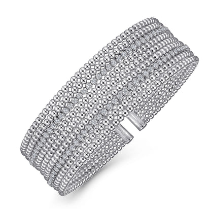 14K White Gold Bujukan Bead Cuff Bracelet with Diamond Channels — Gabriel & Co. BG4450-62W45JJ