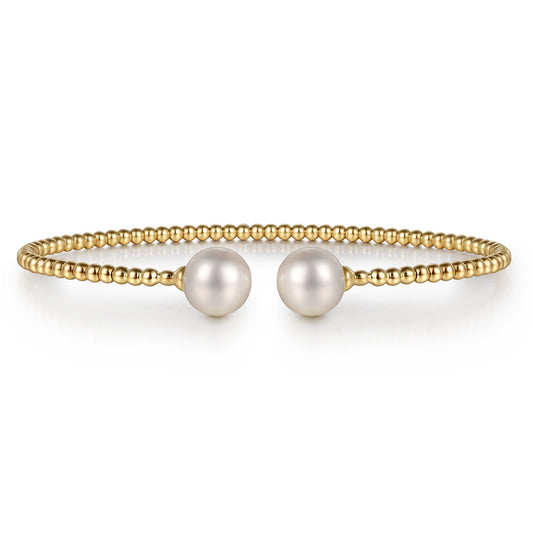 14K Yellow Gold Bujukan Pearls Split Bangle — Gabriel & Co. BG4475-6Y4JPL