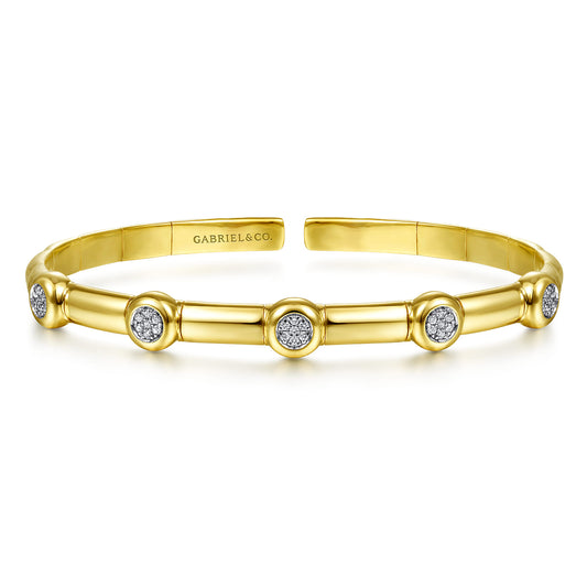 14K Yellow Gold Open Bangle with Diamond Stations — Gabriel & Co. BG4479-65Y45JJ