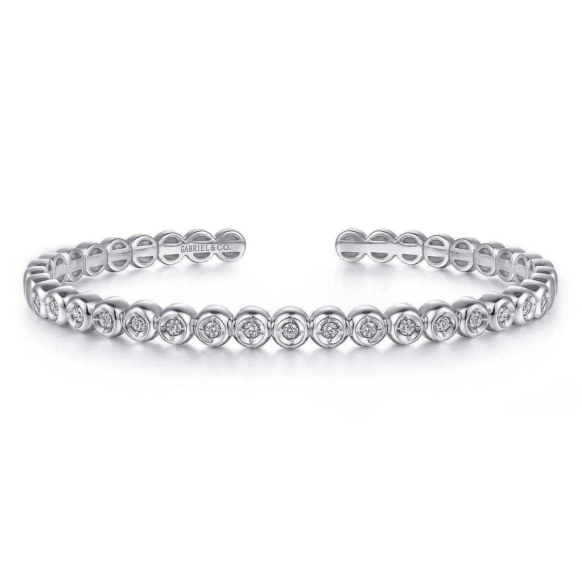 14K White Gold Diamond Station Open Bangle — Gabriel & Co. BG4611-65W45JJ